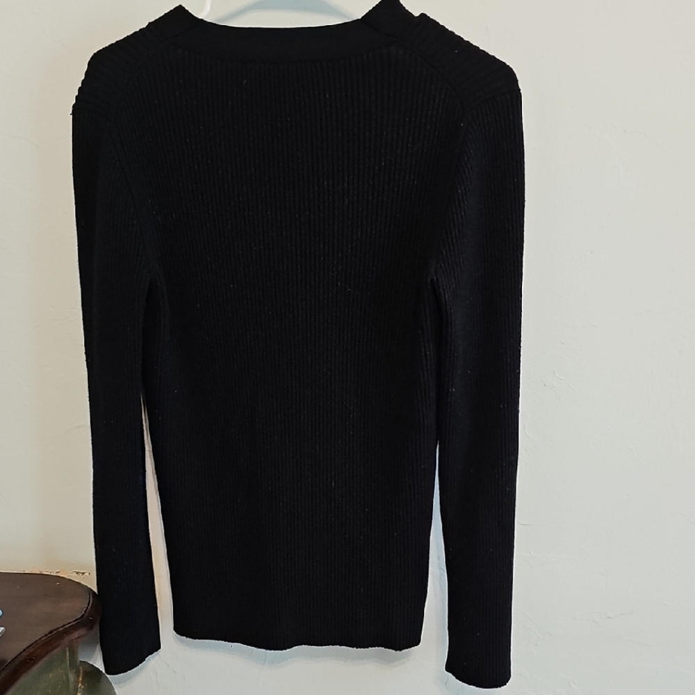 Tory Burch Black Cardigan V-Neck Knit Sweater - Picture 3 of 4